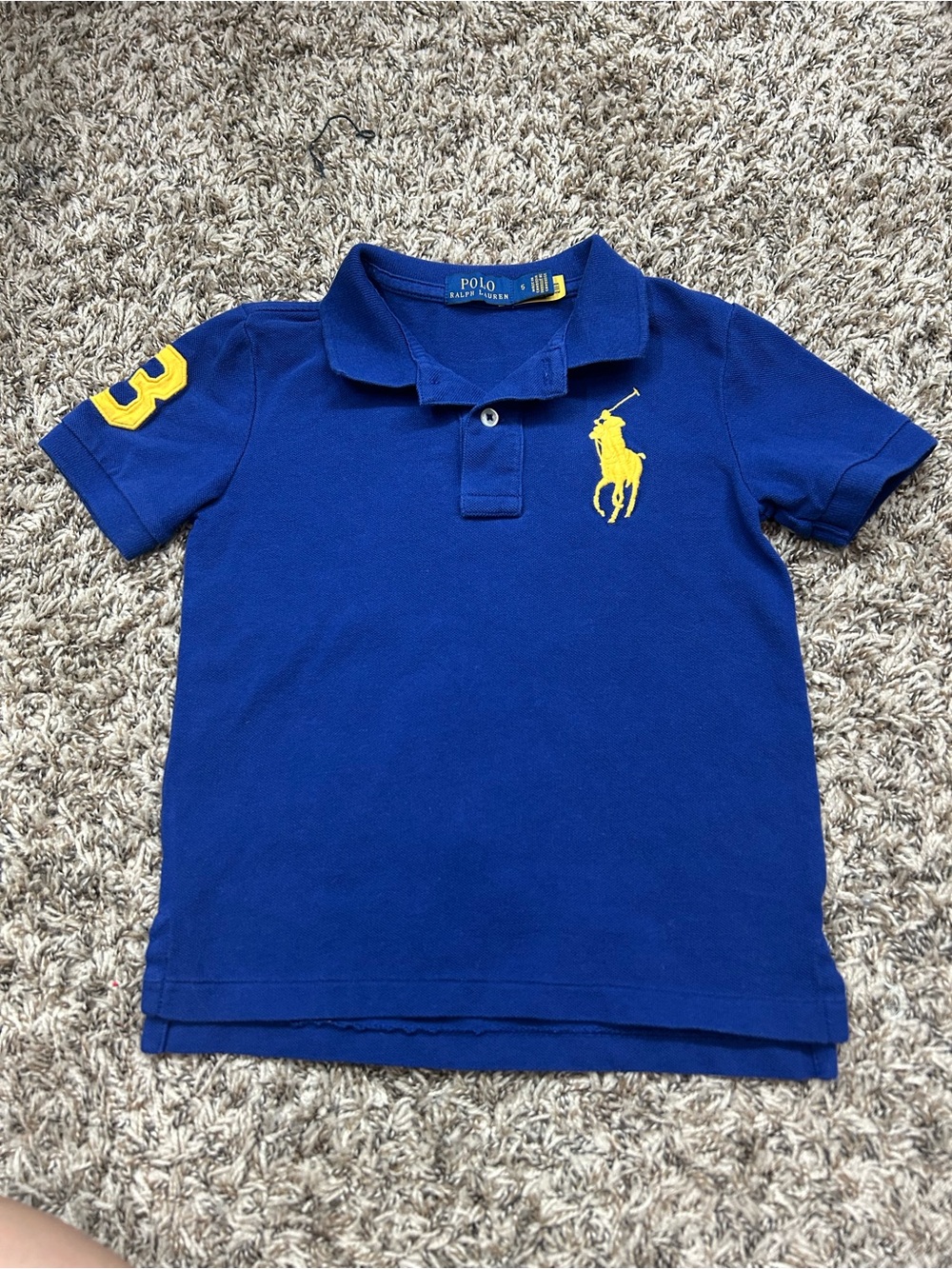 Polo by Ralph Lauren Boys Blue Polo Shirt with Yellow Logo Sz 5